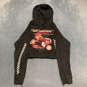 Super Nintendo World Mario Kart Cropped Hoodie Womens M Black Grand Prix Graphic